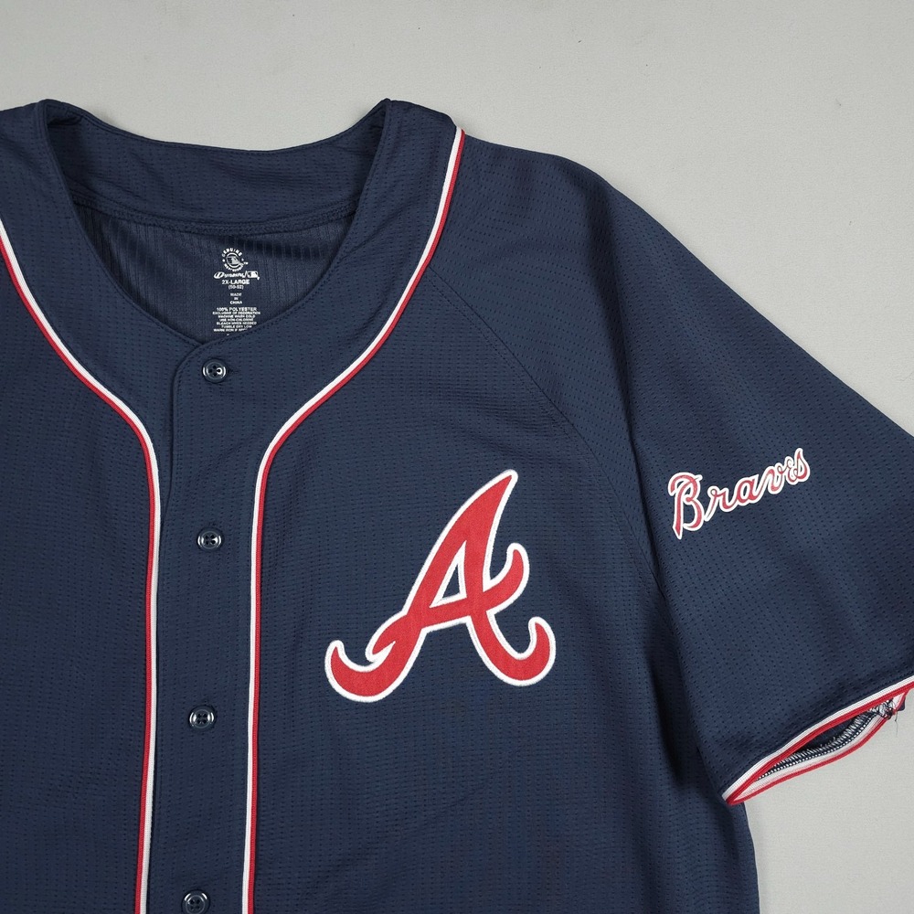 MLB Atlanta Braves Navy Blue Red Trim Baseball Jersey - Picture 3 of 14